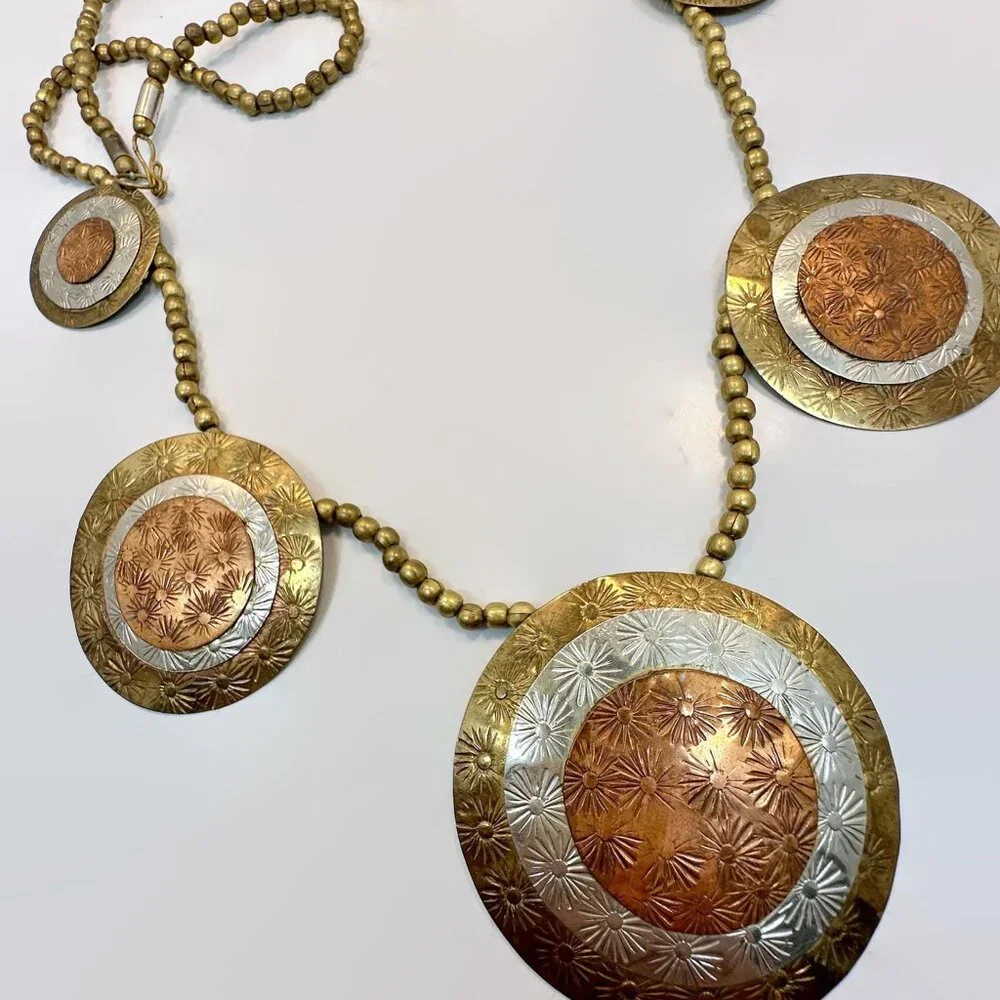 Vintage Necklace, Boho, Mixed Metal, Brass, Copper, 70s, 80s, Statement